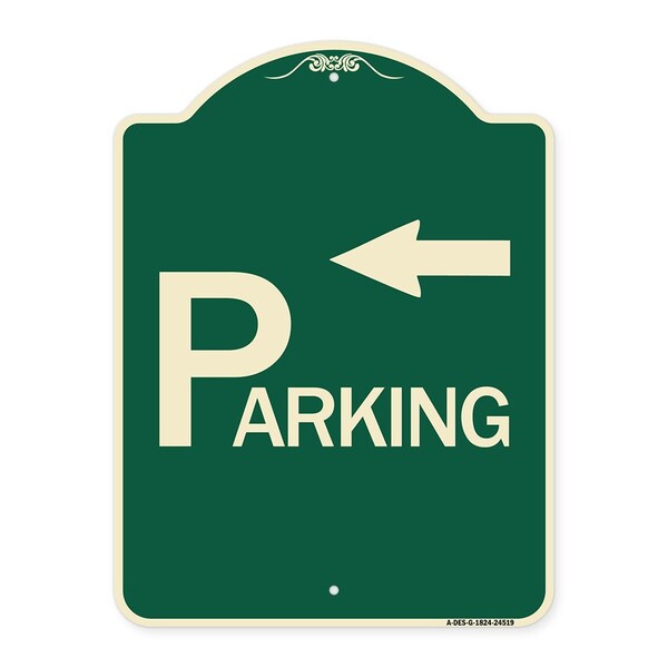 Parking with Arrow Pointing Left Heavy-Gauge Aluminum Architectural Sign, 24" x 18", G-1824-24519